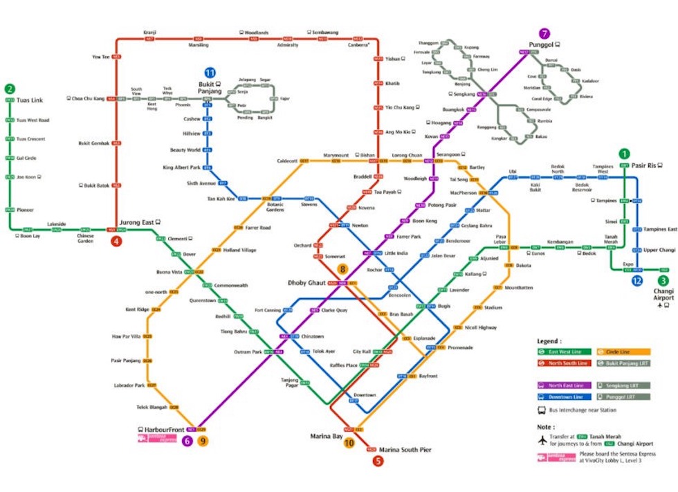 Карта метро Сингапура - Январь 2019
